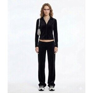 Jones New York Sport Y2K Black Velour Quarter Zip Hoodie, Tracksuit Top Medium